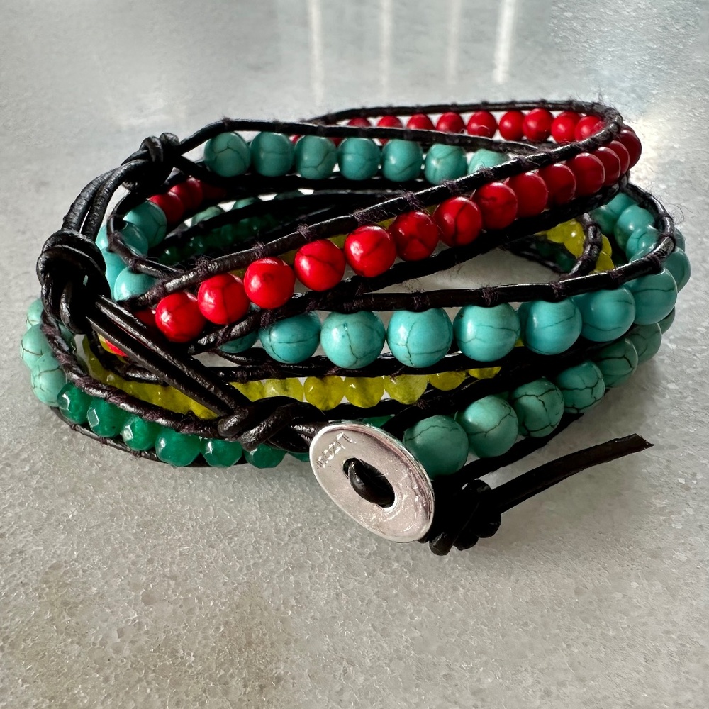 Lizou Colorful Beaded Leather Wrap Bracelet